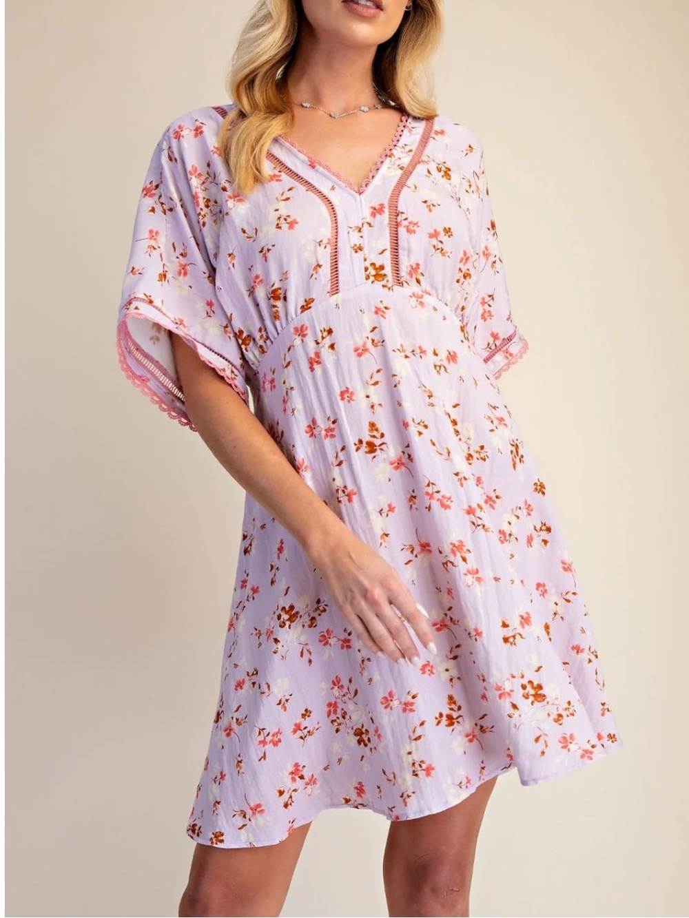 New Boho Lavender Flutter Sleeve Floral Flowy Babydoll Dress